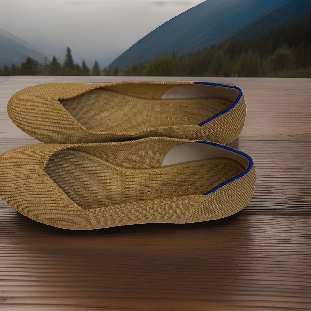 Rothy's The Flat Women 10 Sand Tan Excellent Sustainable Knit Blue Halo Tortoise